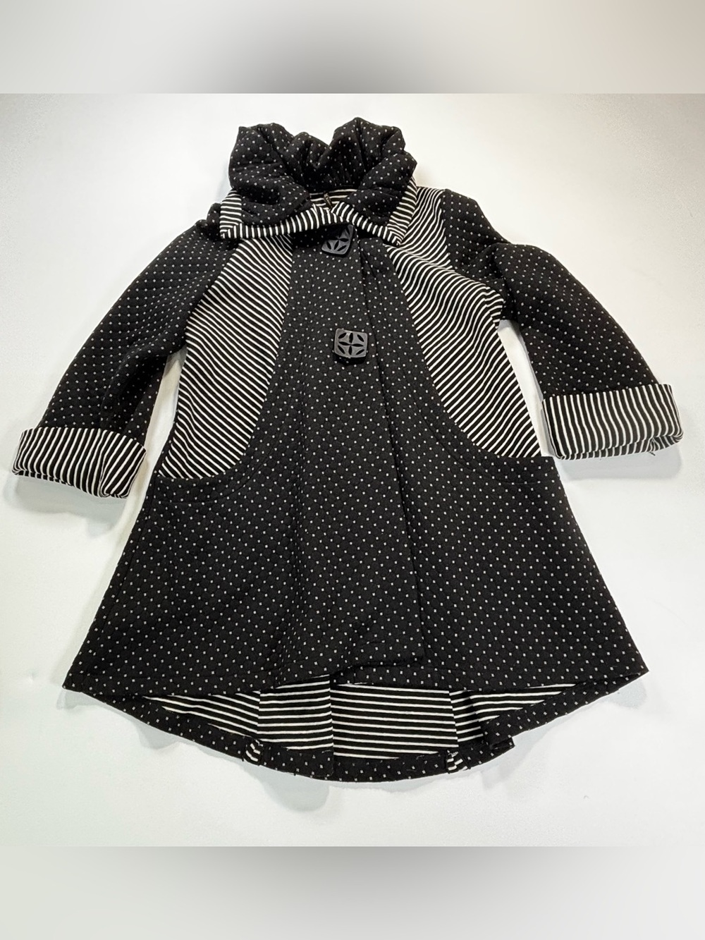 IC By Connie K Black Polka Dot Hooded Peacoat